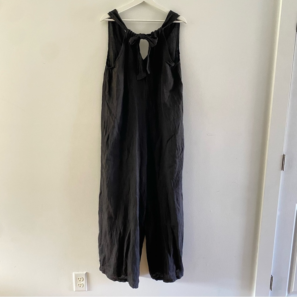 MILIO MILANO Italian Linen Tie Back Jumpsuit Romper Black Women’s Size Large - Picture 8 of 13